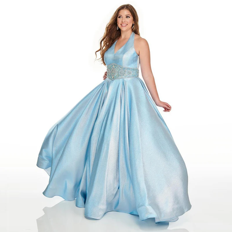 

BlueHalter Fashions Prom Dresses Plus Size A Line Unique Design Evening Dress 2023 Sexy Belt Sequins Party Gown Robes De Soirée