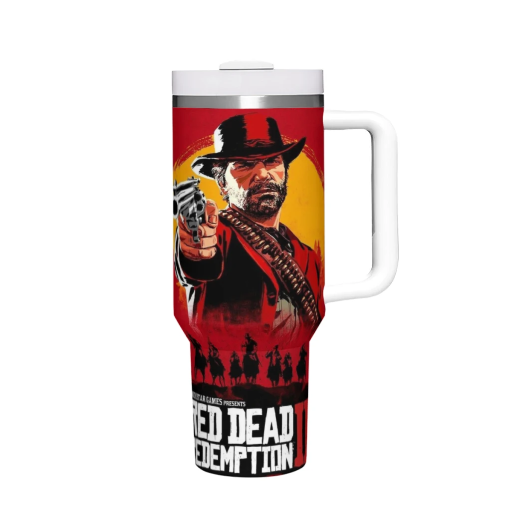 Red Dead Redemption 40oz Tumbler with Handle for Large Capacity Handle Car Tumbler, Leakproof, Stainless Steel Insulated Travel