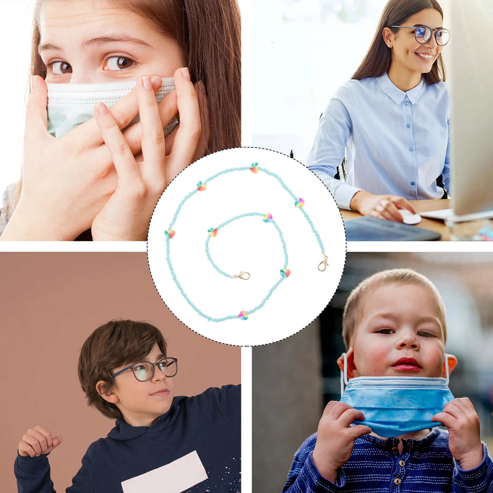 2Pcs Love Heart Mask Lanyard Lightweight Portable Neck Strap for Eyewear Glasses Bibs Napkins Fashion Hanging Rope for Running