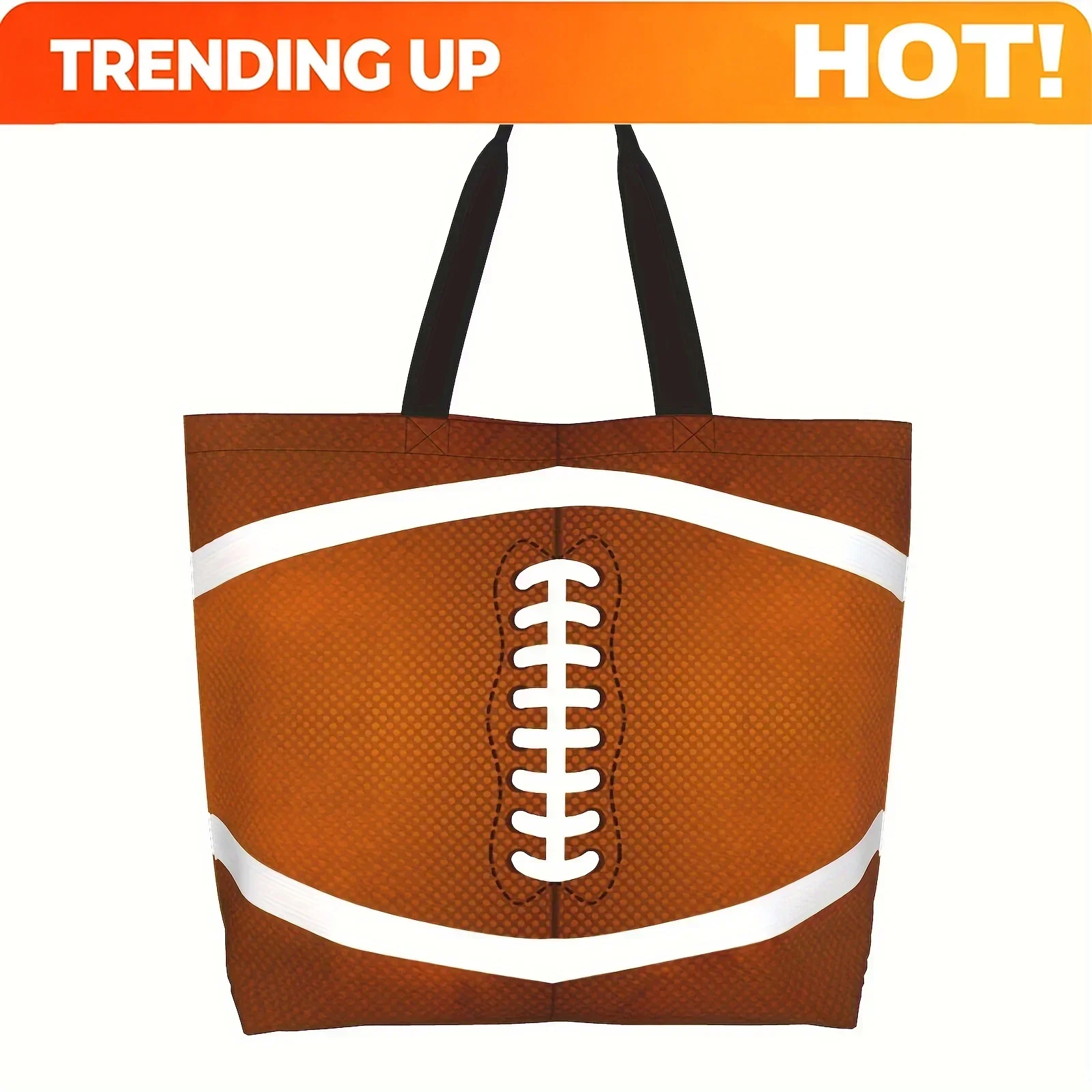 Custom Bag Custom Large Football-Themed Canvas Tote Bag For Women - Orange And Brown, Durable Polyester, Fixed Shoulder Straps