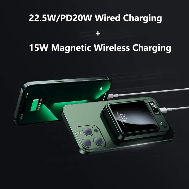 20000mAh Magnetic Qi Wireless Charger Power Bank 22.5W Fast Charging for Iphone 14 13 12 11 Samsung Huawei Powerbank