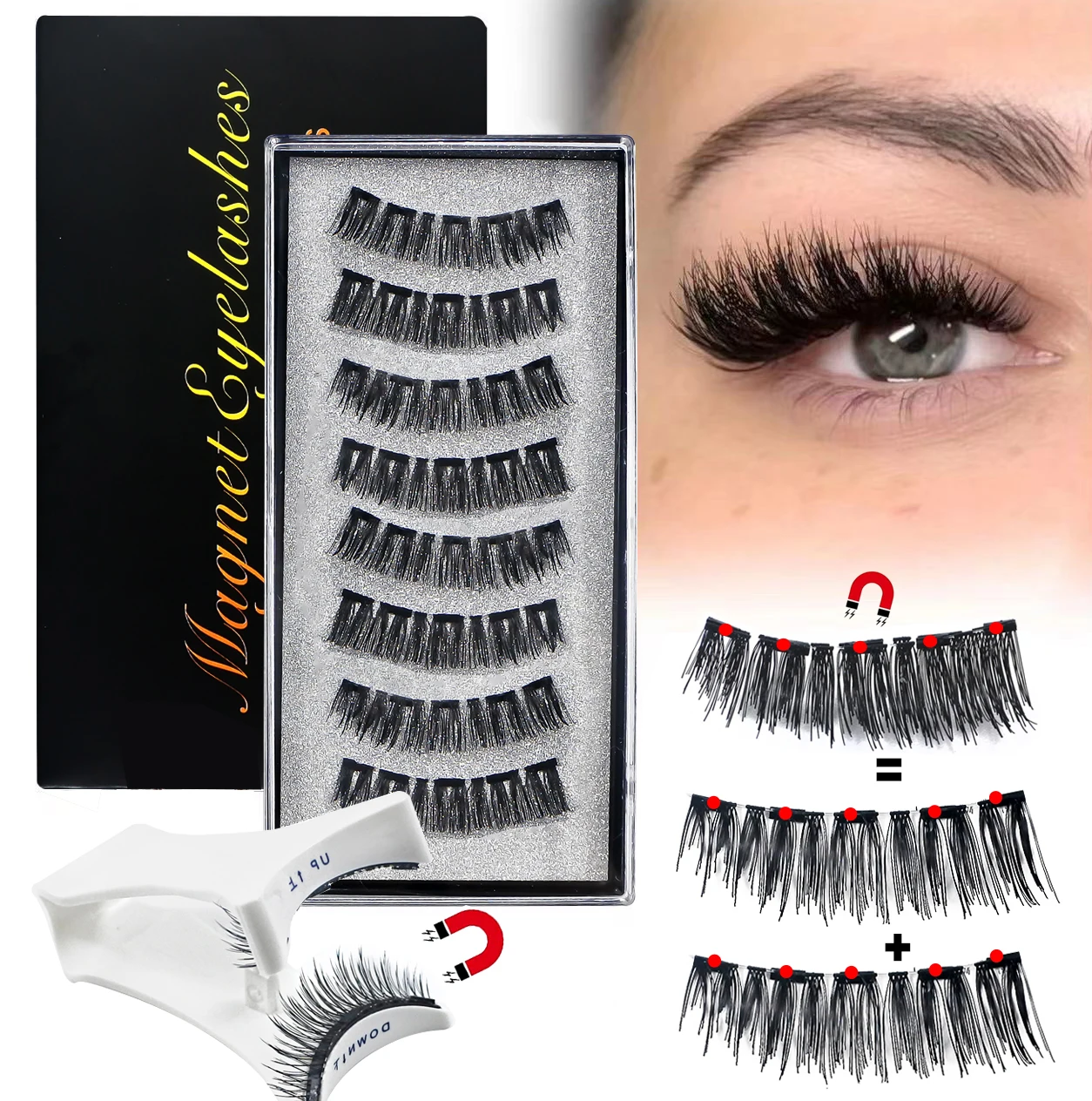 Makeup 5 Magnets Lashes 2 Pairs Per Box No Glue Needed Natual Magnetic Lashes with Applicator Reusable False Eyelashes