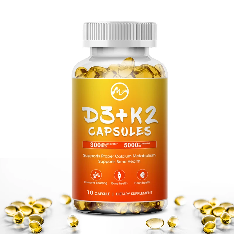 Vitamin K2+D3 Dietary Supplement Support Bone Density, Teeth and Skin, Heart Health and Support Immunity Vitamin Capsules