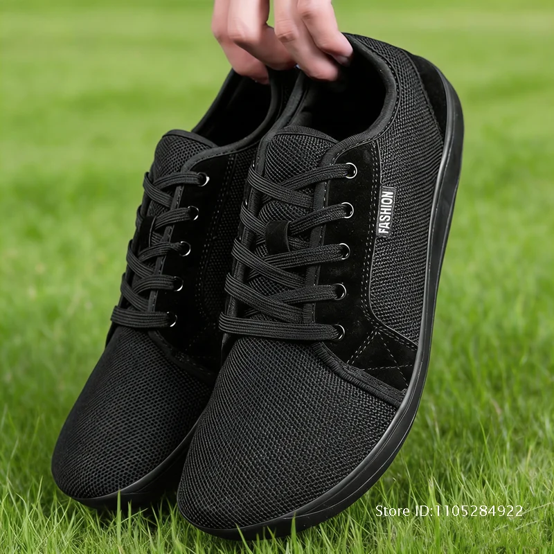 

Mens Wide Barefoot Shoes Unisex Wide Toe Running Casual Wide Feet Suitable Canvas Black Flat Bottom Board Walking Shoes