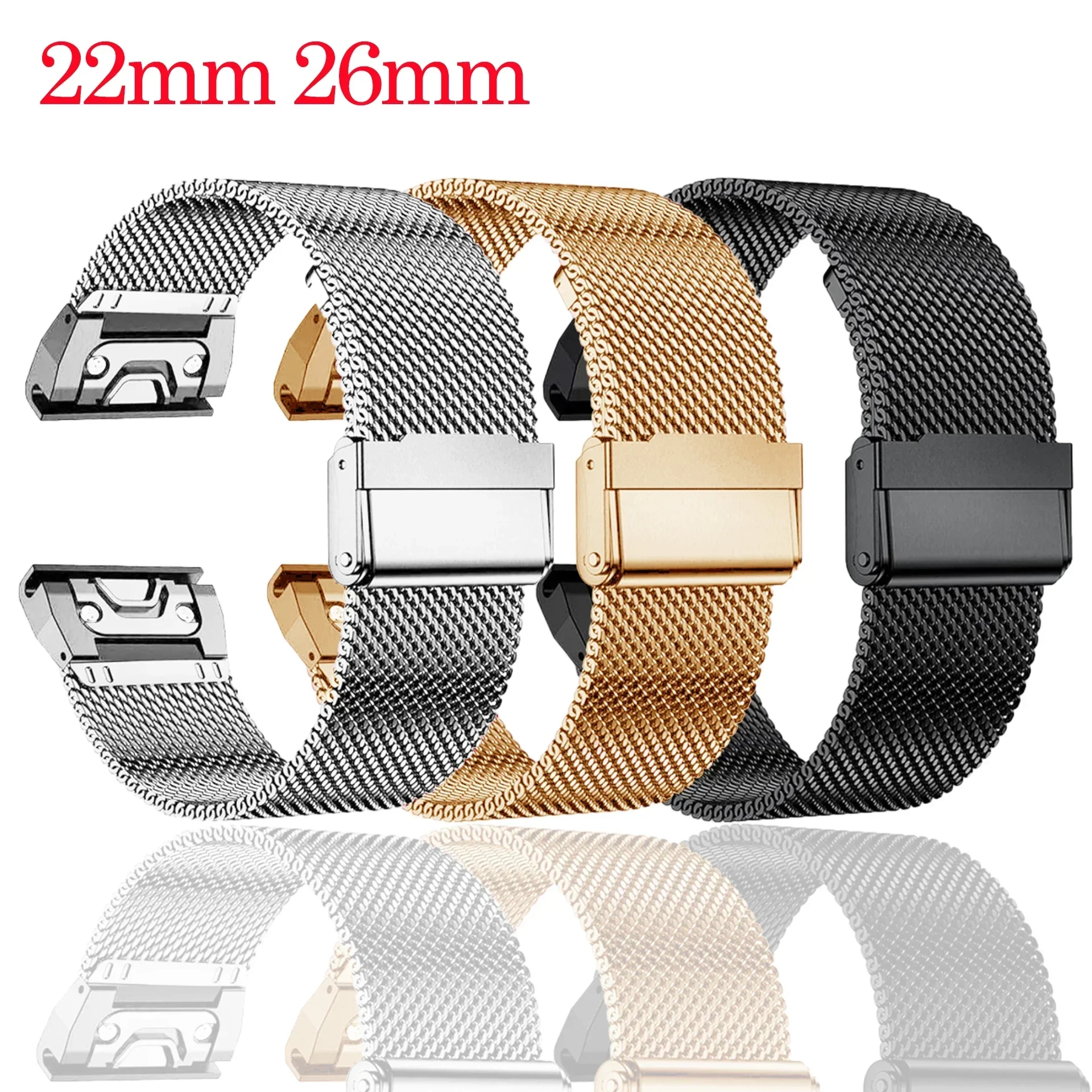 26 22 20mm Mesh Watch Band For Garmin Fenix 7x 6 Pro 5S Plus 3 HR Stainless Steel Milanese Bracelet Band For Approach S60 S62