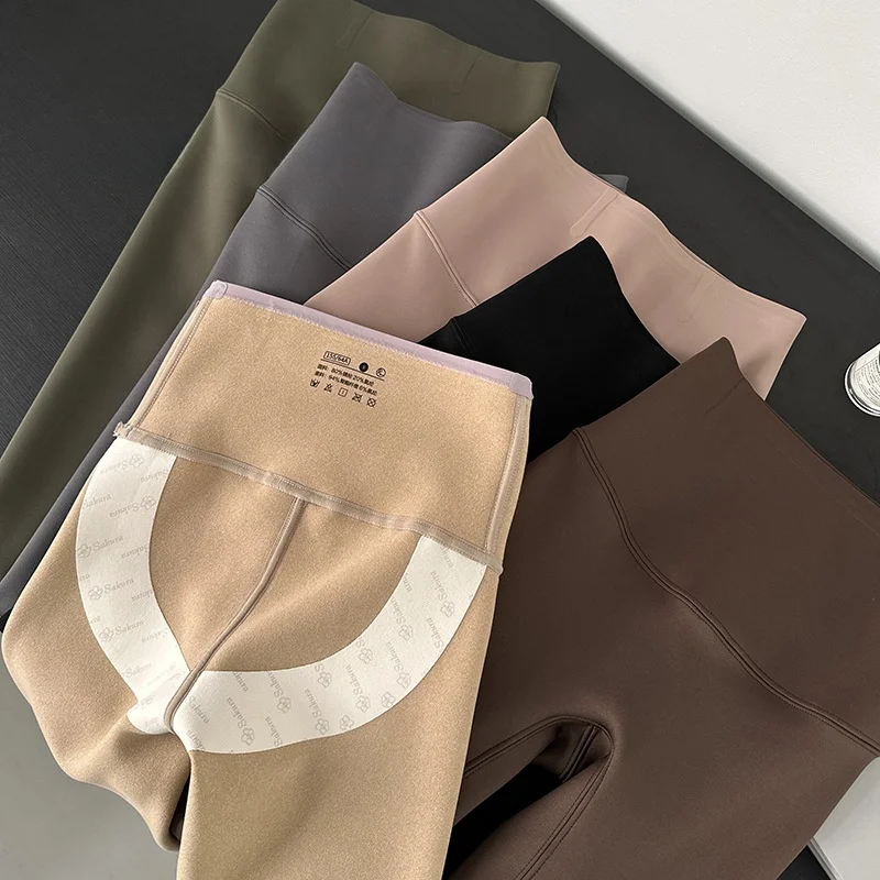 

Thiened Fce Autumn Winter Yoga Pants Women's High Waist Long Trousers ark Skin Sle Outerwear Warm Bla Large Size