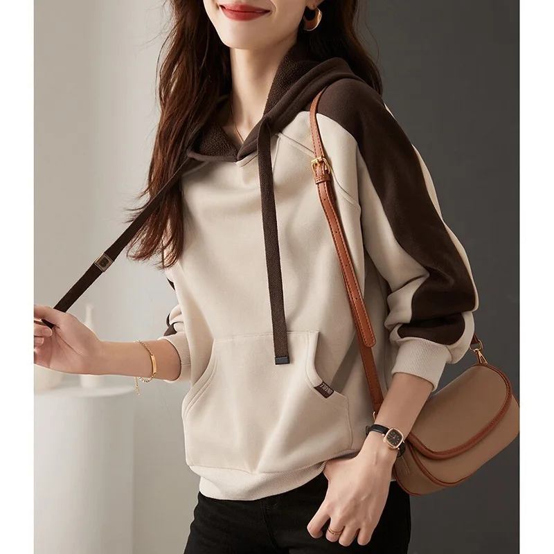 Fashion Hooded Spliced Pockets All-match Hoodies Female Clothing 2023 Autumn New Oversized Commute Tops Loose Casual Sweatshirts