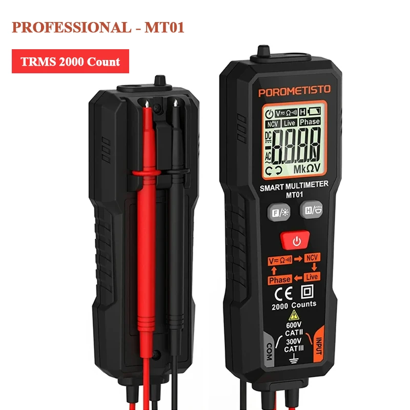 MT01 Mini Digital Multimeter AC DC NCV Voltage Resistance Multifunctional Votage Current Ohm Electrician Test Tool Range 600V