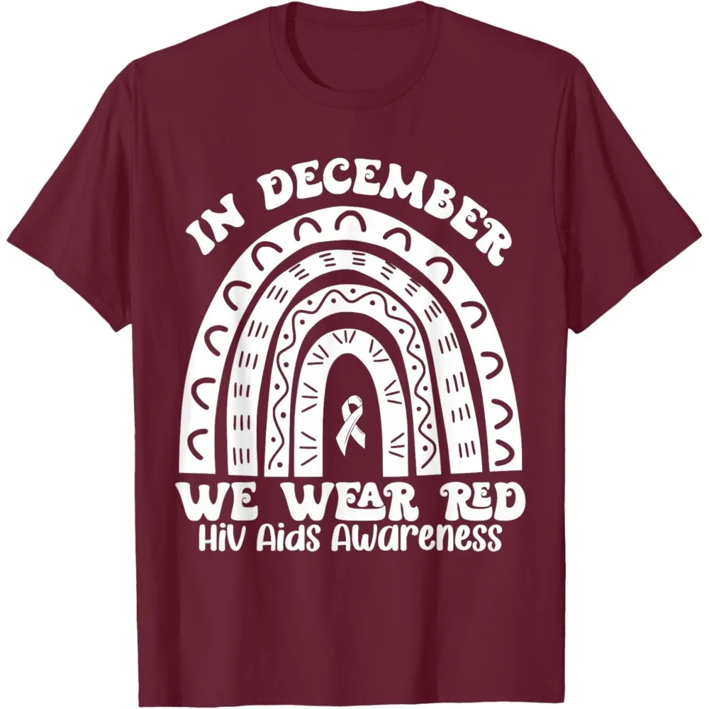 Camicia di consapevolezza delle aiuti al mondo dal design creativo Indossiamo rosso nel giorno degli aiuti di dicembre T-shirt Uomo Donna Moda Casual O-Collo Vendita calda Top