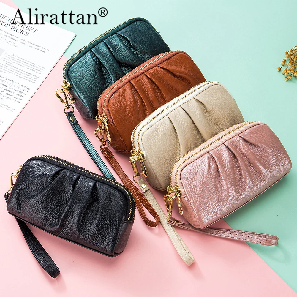 Alirattan 2024 New Handbag Genuine Leather Women's Double Layer High Capacity Head Layer Cowhide Temperament Women's Wallet