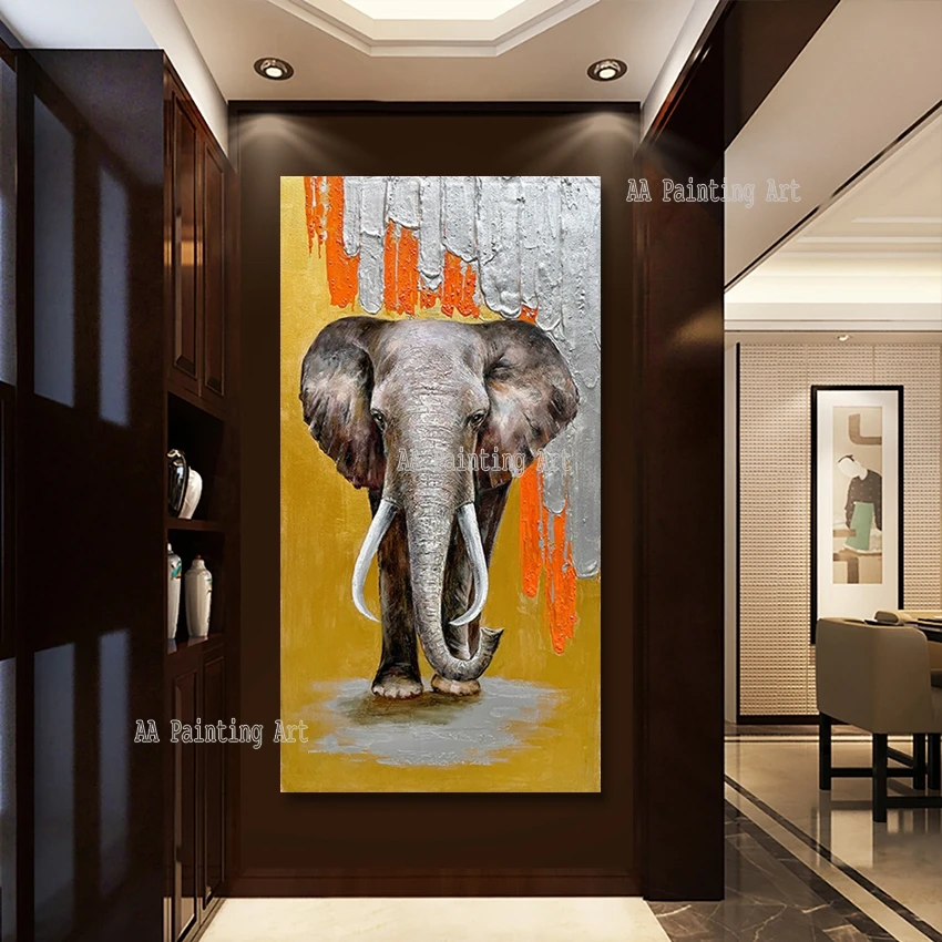 Kids Room Gift Home Wall Decor Canvas Picture Animal Oil Painting Elephant Art Hand Painted Unframed New Design Cartoon Picture