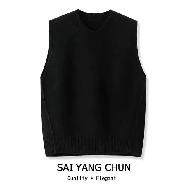 

Women's Knitted Vest round Neck Loose Outerwear Fashionable Layering Top Brand Buckle Sleeveless Tank Top Commute Style