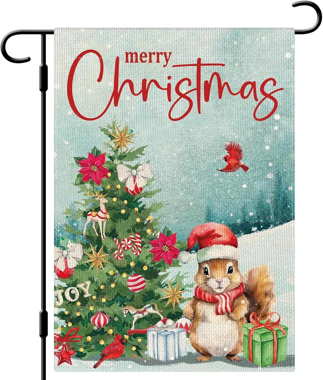 DLZDN Merry Christmas Squirrel Garden Flag Christmas Tree Cardinal Garden Flag 12×18 Inch Double Sided Vertical Burlap Farmhouse