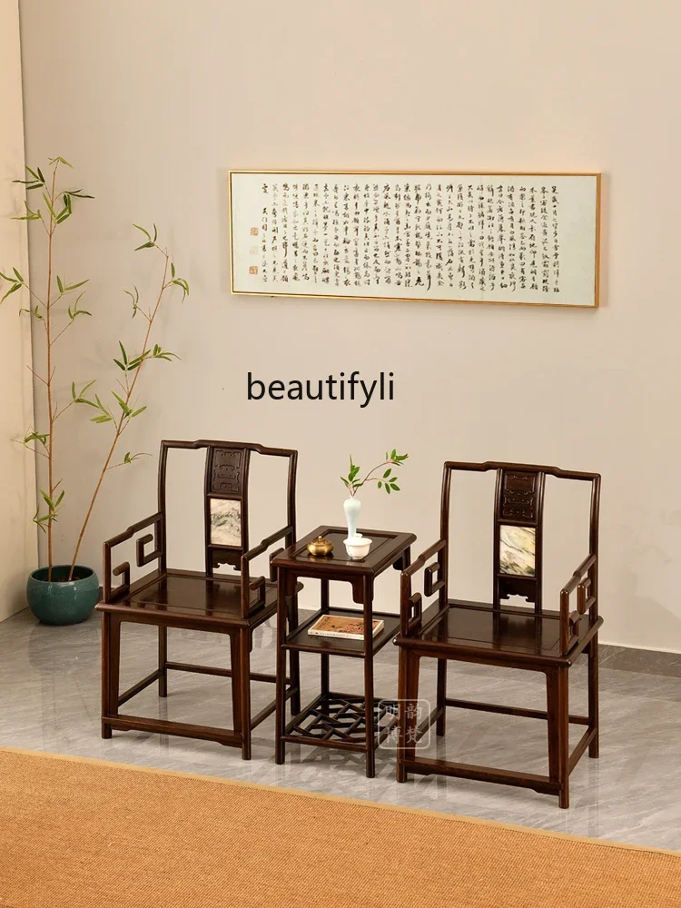 New Chinese Style round-Backed Armchair Three-Piece Set Ebony Sandal Wood Gold Hook Chair