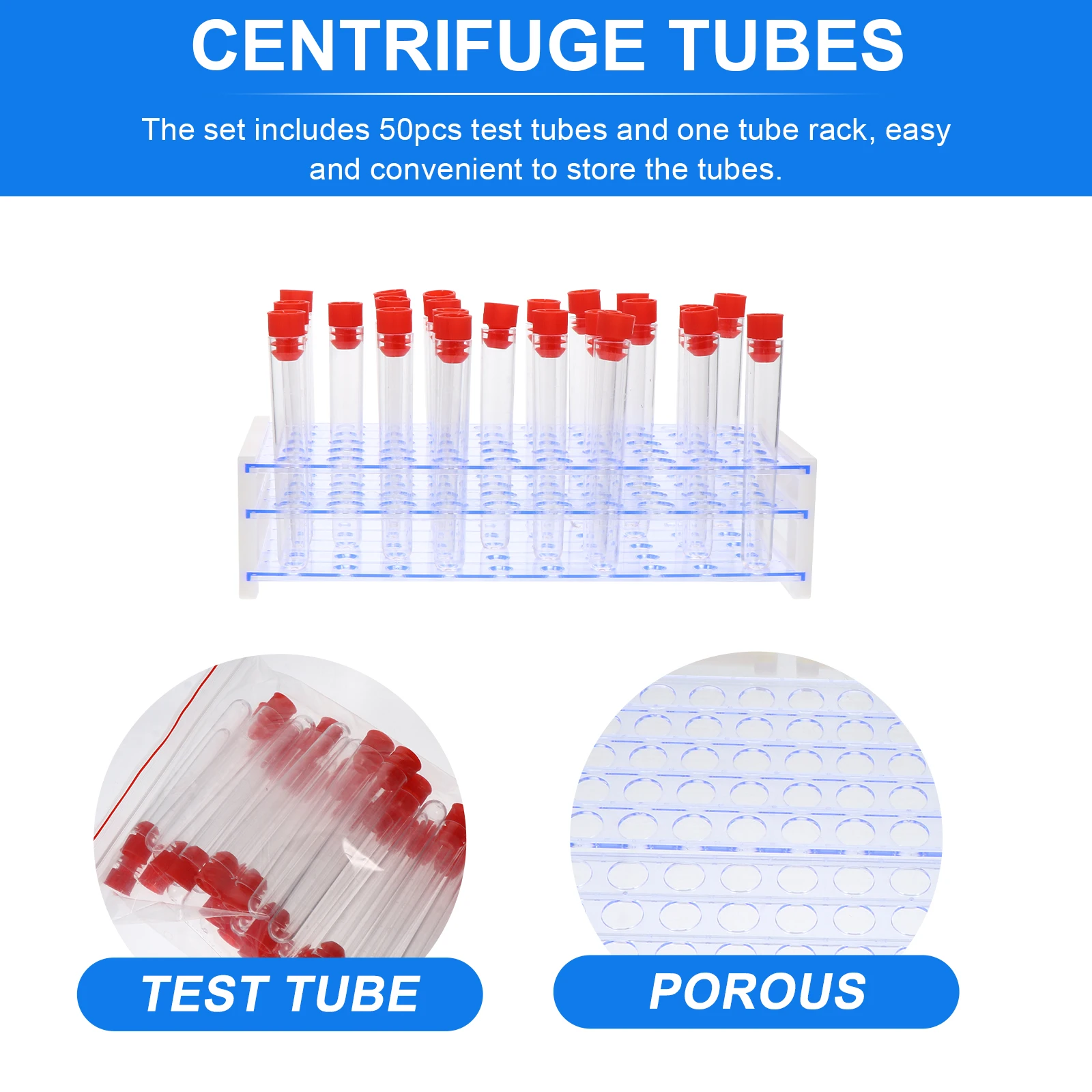 

1Set Plastic Test Tubes Science Laboratory Tubes Durable Environment Friendly Portable Sample Liquid Storage Rack