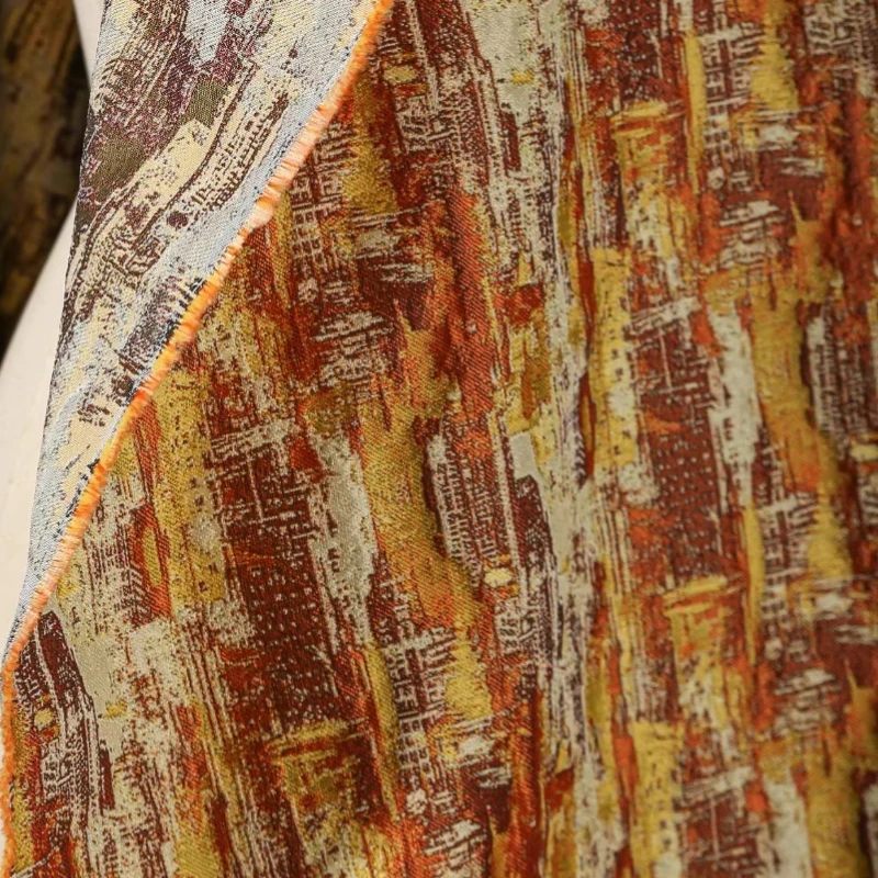 خمر البرتقالي الأصفر النفط اللوحة الجاكار النسيج للإبداعية DIY بها بنفسك الخياطة حقيبة الديكور الملابس تنورة تصميم القماش المواد #1