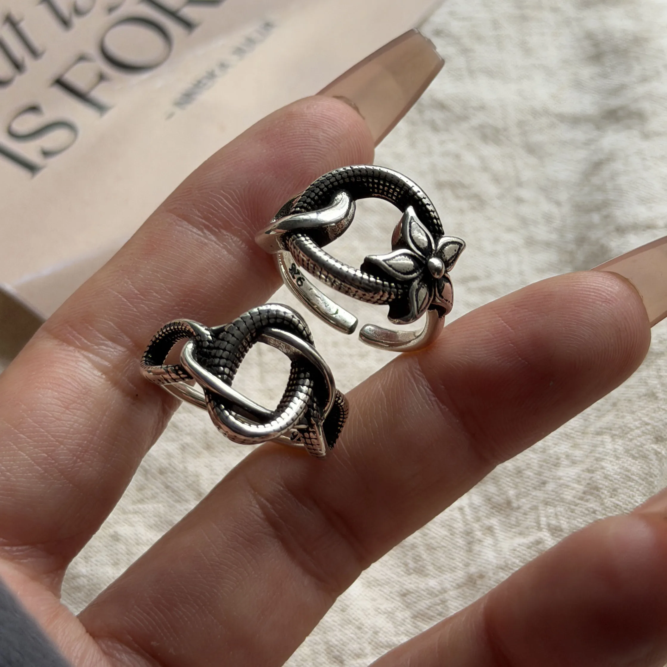 خواتم من الفضة الإسترليني عيار 925 للنساء زوجين الحد الأدنى اليدوية بسيطة كبيرة الرجعية حلقة متشابكة غرامة مجوهرات هدية منع الحساسية