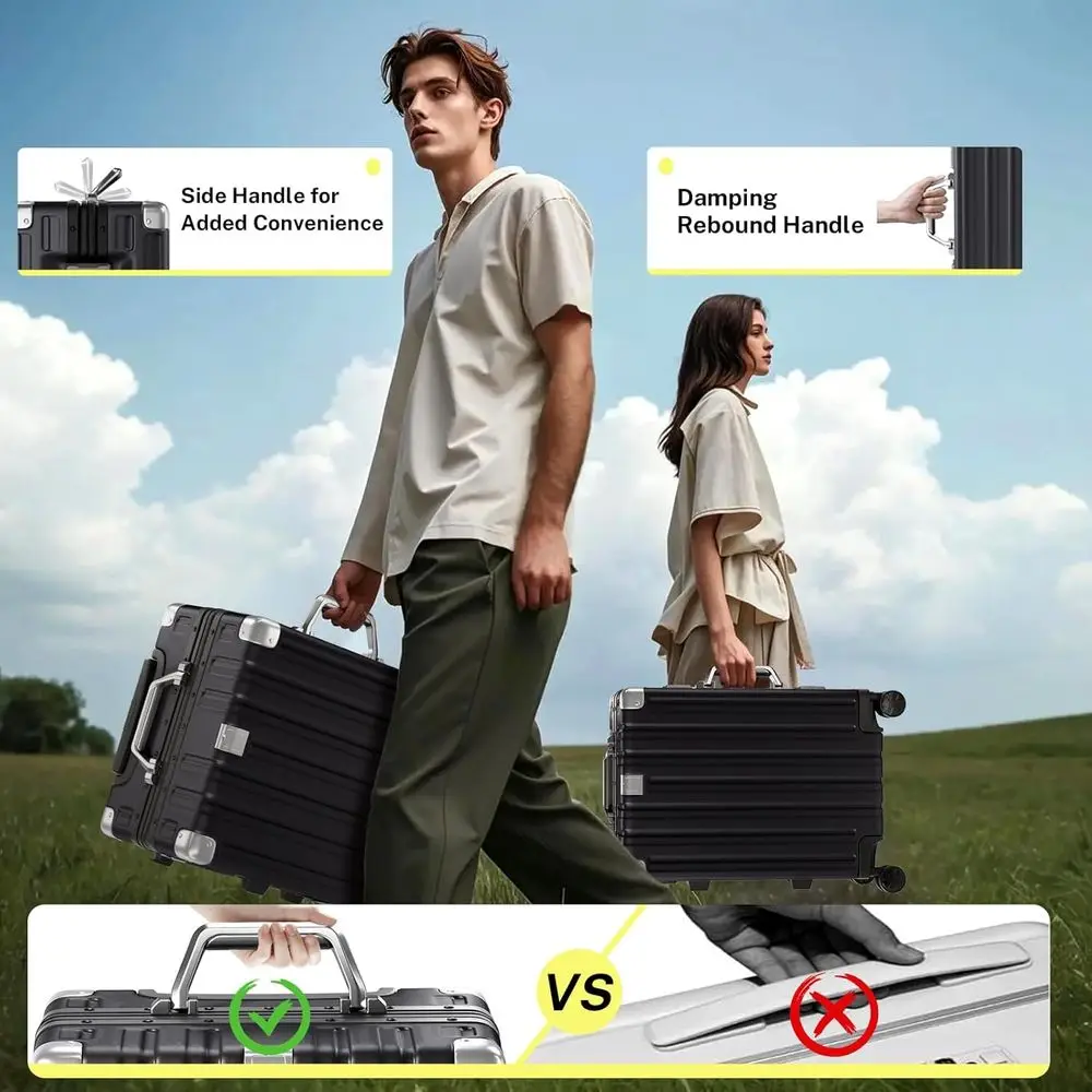 20 Aluminum Frame Spinner Suitcase - Hardshell PC+ABS with TSA Lock, No Zipper