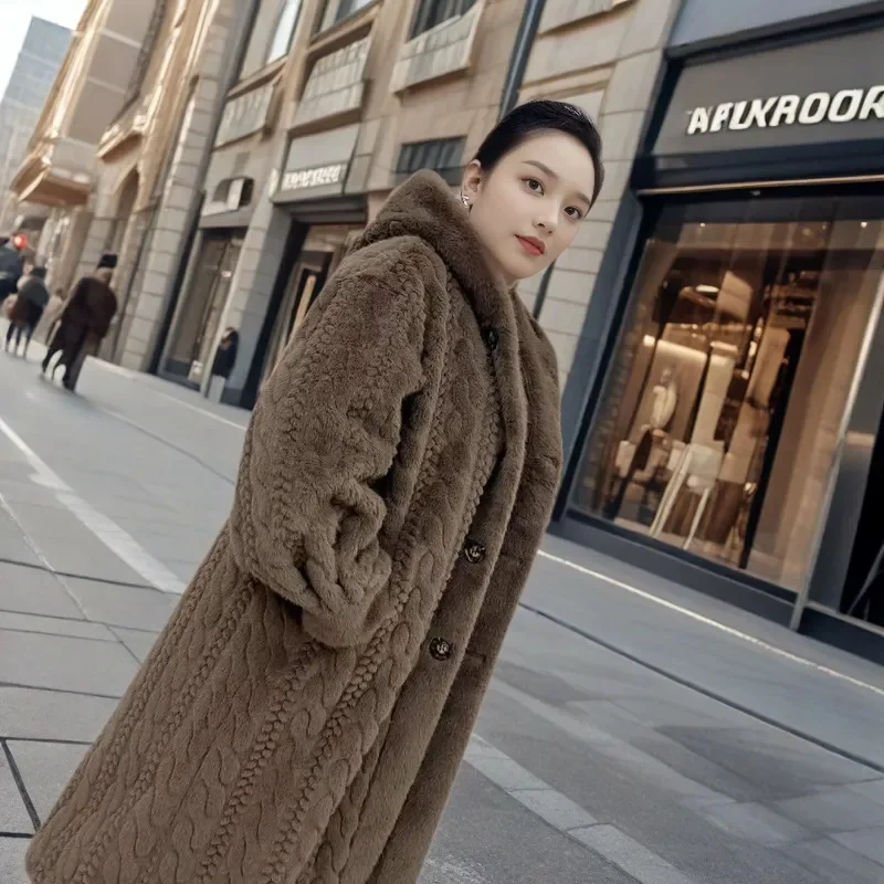 

New Fried Dough Twists Environment-friendly Mink Fur Coat Long Coat Original Knitting Thickened Loose Korean Hoodie