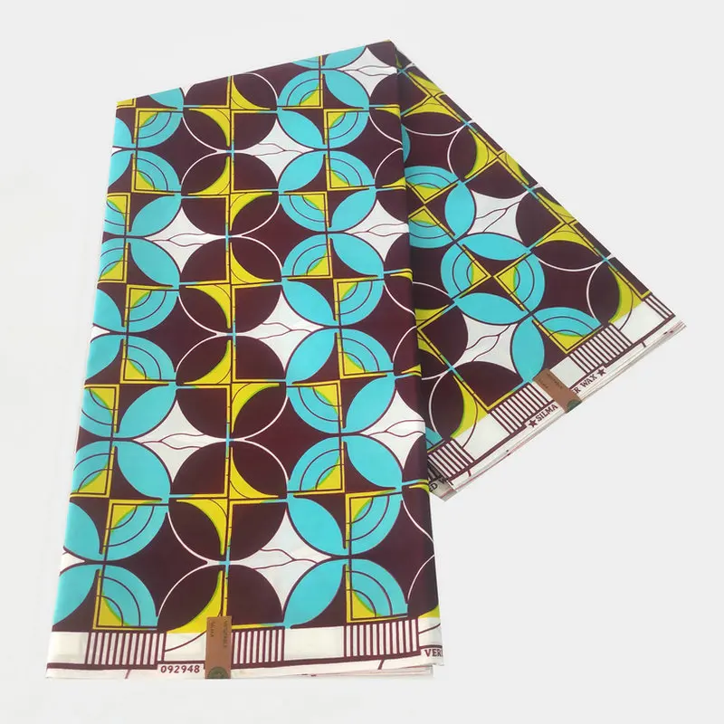 

Blue Brown Circle African Wax Fabric,Cotton 24*24Yarns Batik Fabric for Summer Spring Clothes Pants Sofa Sewing Material R881