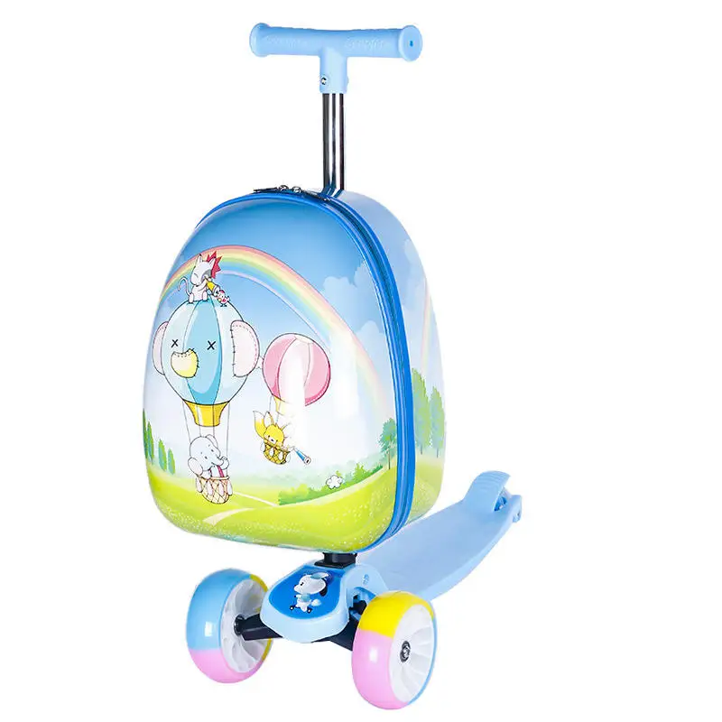 New 16inch Cartoon Children's Scooter Trolley case 2-in-1 Eggshell Schoolbag Multifunctional Luggage for Primary School Students