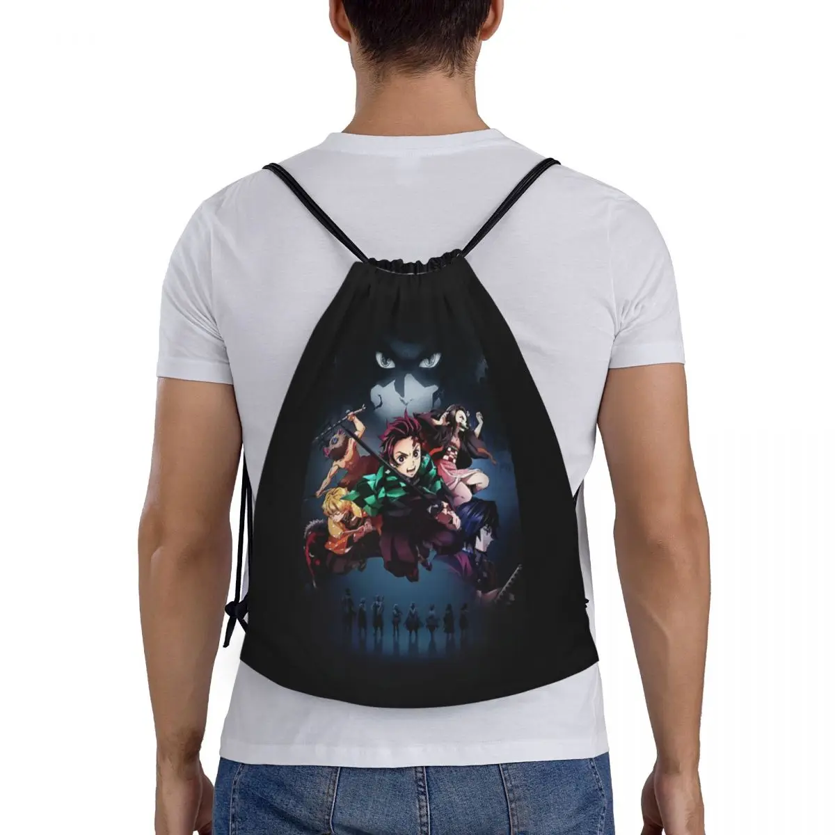 Anime Demon Slayer Kamado Tanjirou Backpacks Multi-function Drawstring Bundle Pocket Sports Bag Book Bags For Travel School