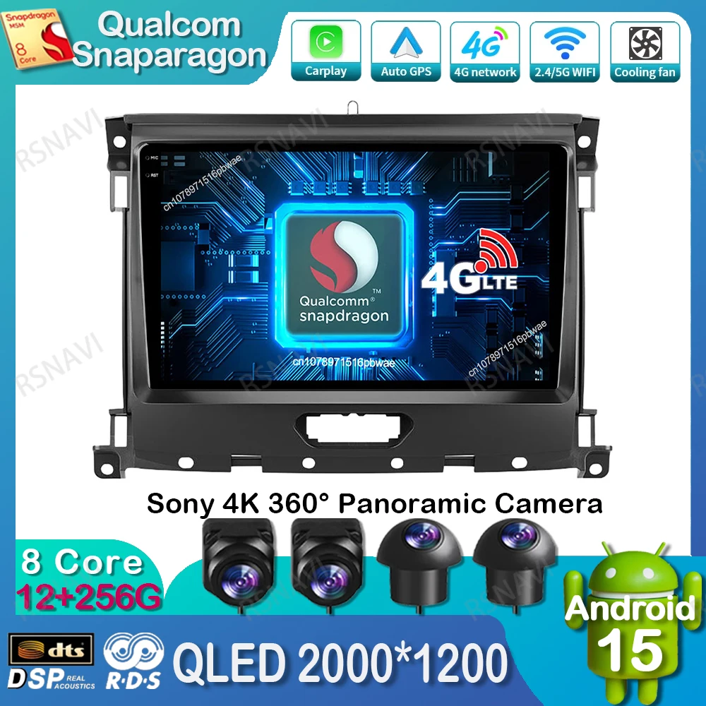 

Автомобильное радио Android 15 для Ford Everest Ranger 2015-2018 QLED головное устройство мультимедийный проигрыватель Viedo BT DVD 4G LTE Qualcomm стерео DSP