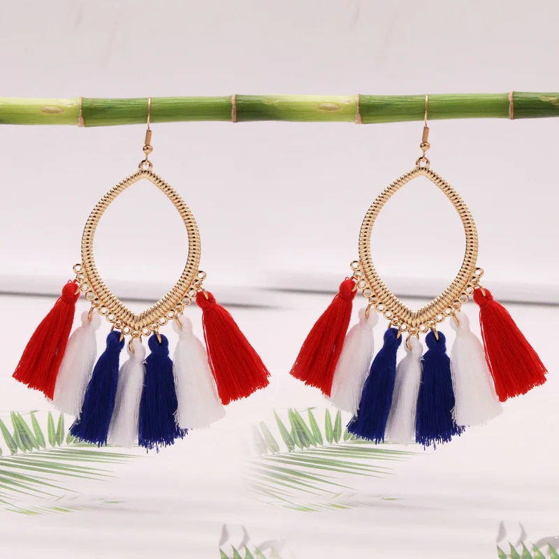 Богемные серьги-капли с кисточками для женщин, геометрические серьги-подвески, большие серьги, эффектные ювелирные аксессуары в этническом стиле