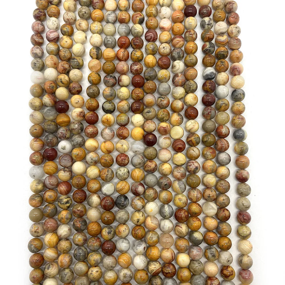 Natural Stone Yellow Crazy Lace Agate Round Loose Beads 15