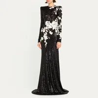 Vestido de noche negro moderno para mujer, vestido de fiesta Formal hasta el suelo de sirena con apliques de cuello redondo, vestido saudí con mangas Lonf, vestido de fiesta