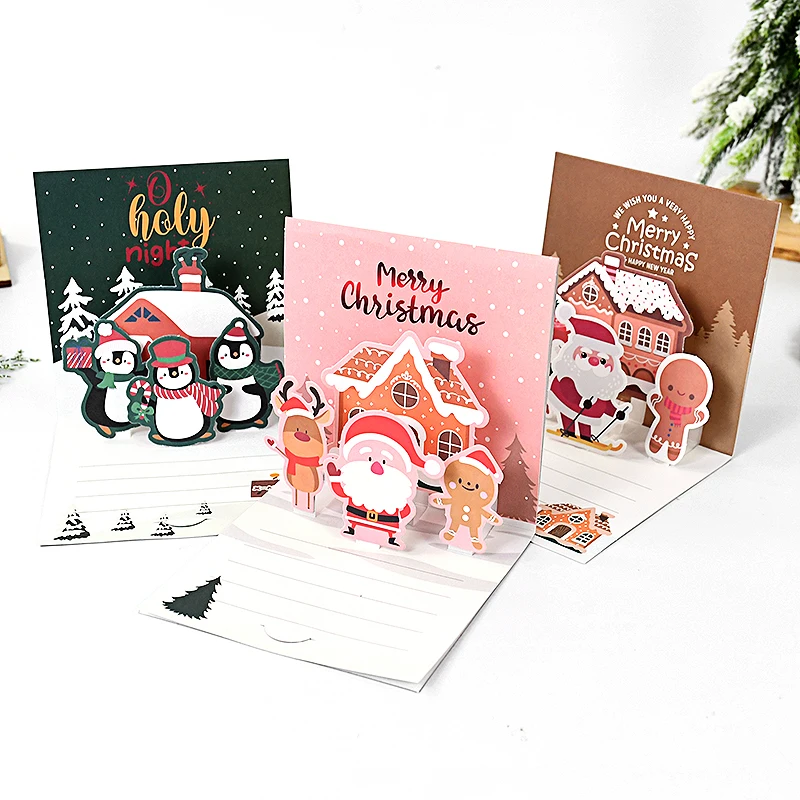 1 مجموعة عيد الميلاد ثلاثية الأبعاد بطاقات المعايدة عيد الميلاد تحت عنوان ورقة رسالة بطاقة سانتا شجرة الأيائل الاطفال هدايا السنة الجديدة التمنيات للأصدقاء #6