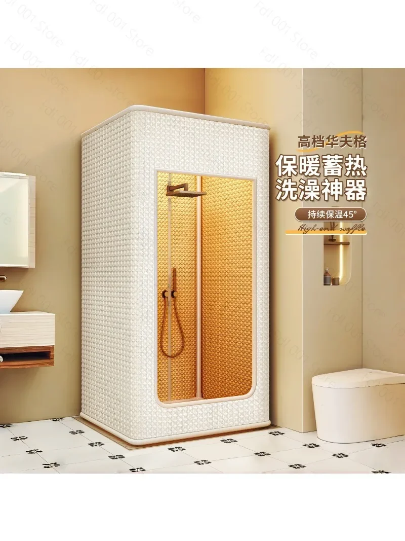 New Square Thickened Cotton‑Padded Shower Curtain Winter Warm Waterproof Shower Cover for Bathroom Bath Tent Isolation Use