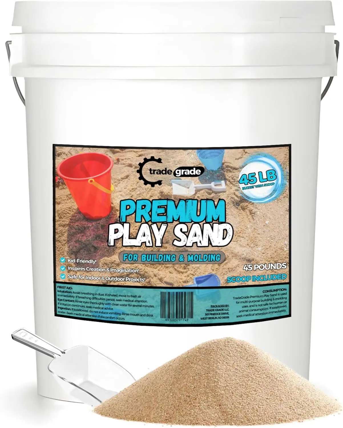 

Premium Play Sand - 45 lb. Bucket | Natural, Non-Toxic Sandbox Sand for Kids | Sensory Play, Therapy, Sand Tables & Outdoor Fun