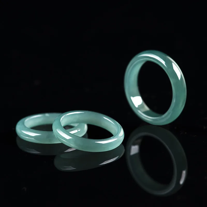 

1pcs Natural Jade Ring A Grade Jadeite Rings Women Men Ice Special Blue Water Band Finger Jewelry US Size 6-10