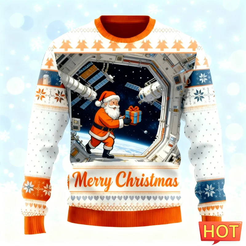 Funny Santa Claus Graphic Ugly Christmas Sweater For Men Trendy Crew Neck 3D Printed Sweatshirts Casual Holiday Wear Pullovers