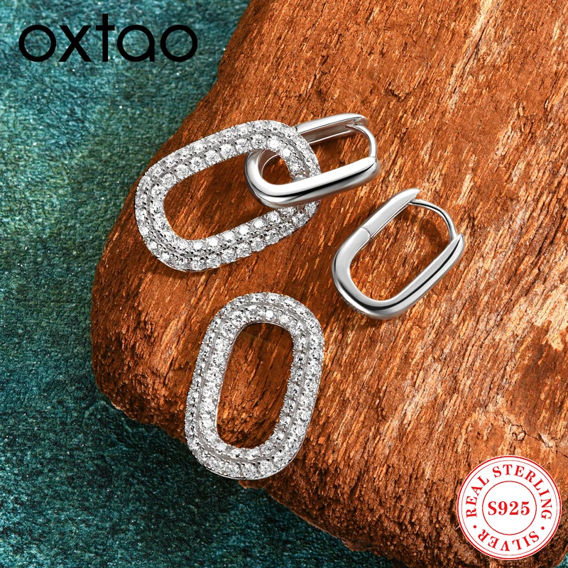 

Серьги-кольца OXTAO, 100% серебро 925 пробы, цвет D, полный муассанит, скрепки, висячие серьги для женщин, изысканные свадебные украшения, подарок