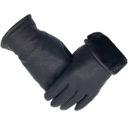 Winter Men's Fashion Deerskin Gloves Warm Thick Lining Gift New Driving Windproof Cold Protection Medium Large Small Leather Bla