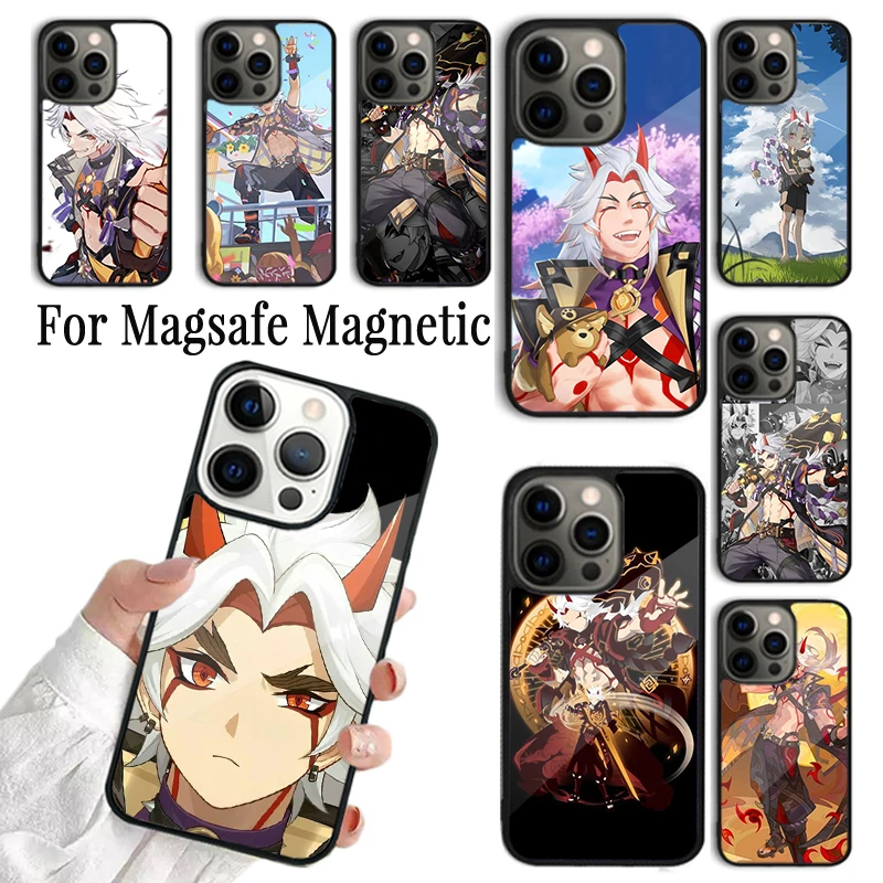 Coque de téléphone Genshin Impact Arataki Itto pour iPhone 17 16 15 14 13 12 11 Pro Max Plus magnétique compatible Magsafe