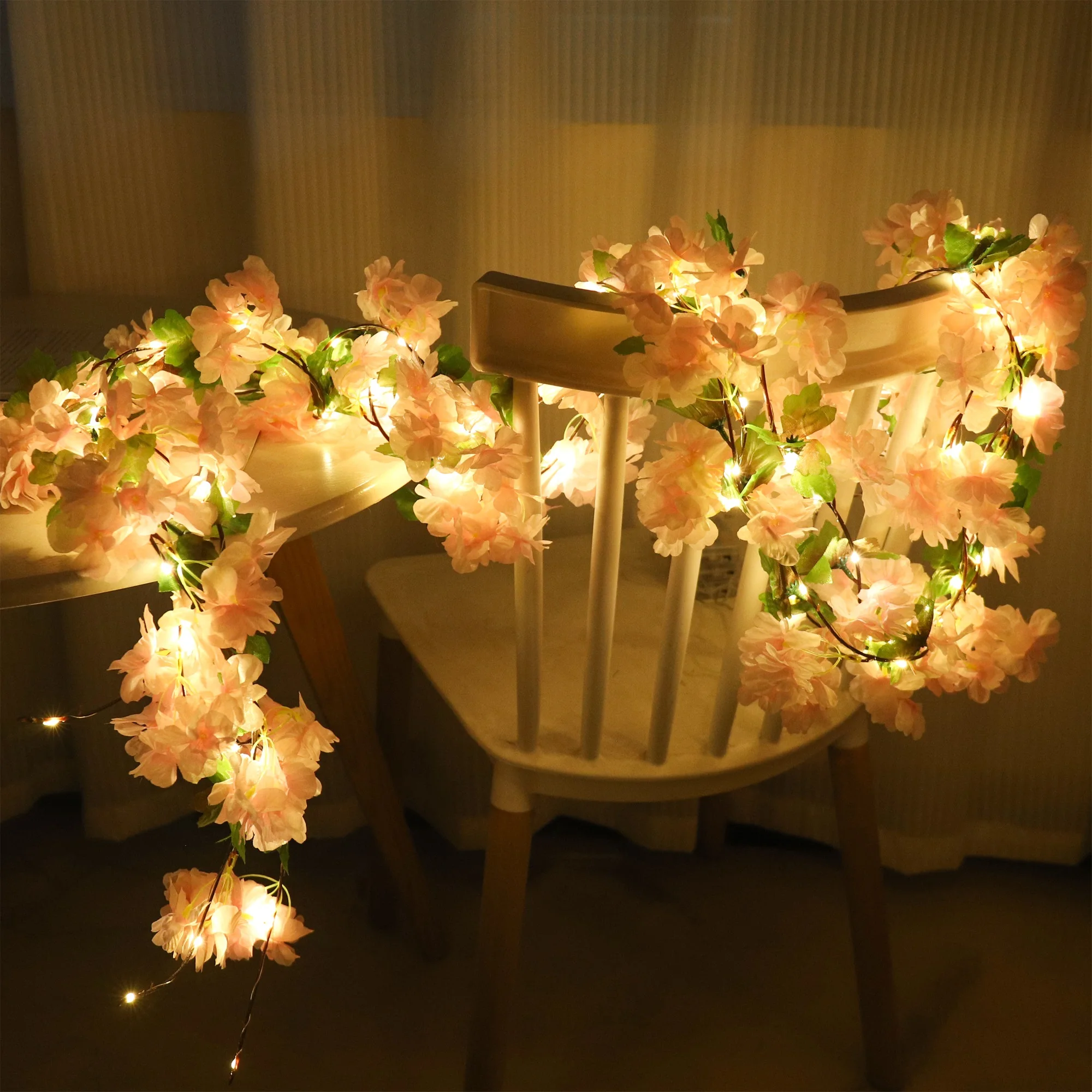 زهر الكرز مصباح ليد الزهور الاصطناعية فاينز لحفل زفاف ديكور المنزل شنقا جدار حديقة قوس عيد الميلاد زخرفة #5