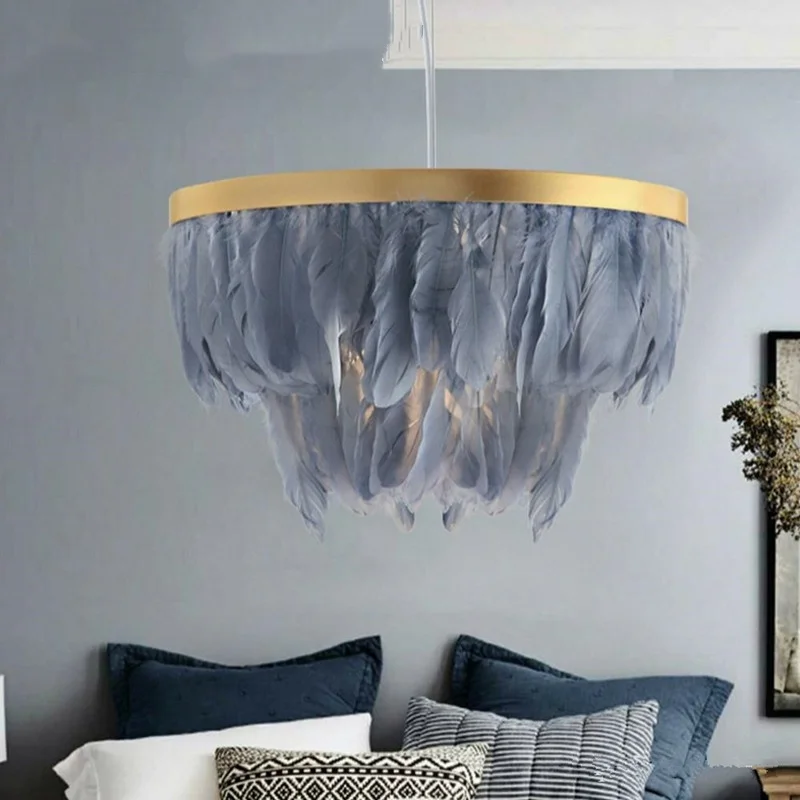 Modern Simplicity LED Pendant Lights Fur Feather Cloth Fabric Creative Lamps for Living Dining Room Home Decoration Chandelier