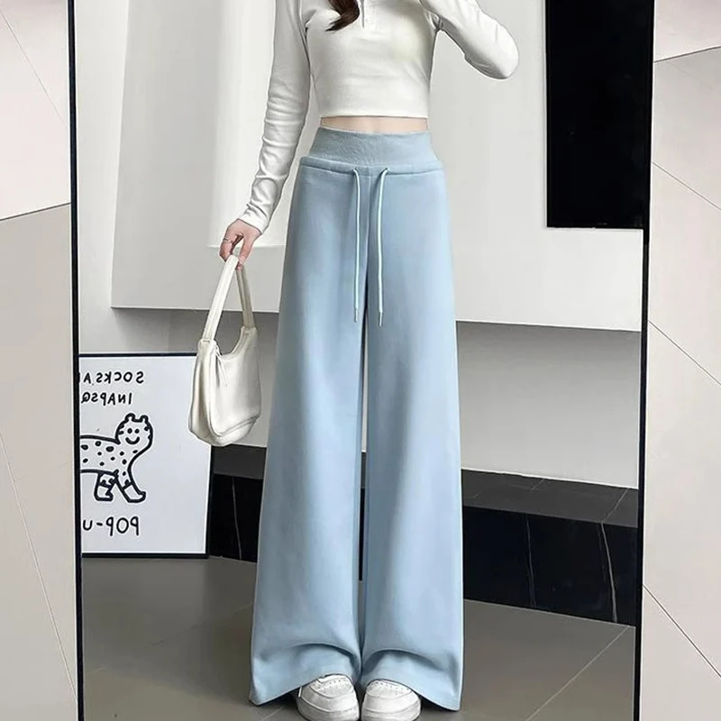 Pantalon Baggy de sport taille haute pour femmes, cordon de serrage élastique, Style américain, pantalon de survêtement droit, polyvalent, Streetwear