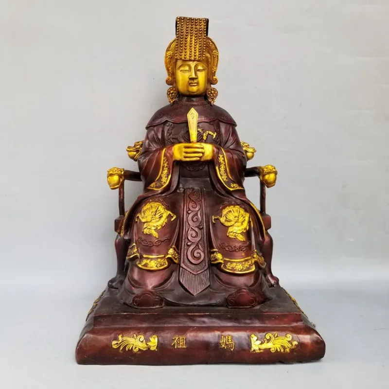 Large copper Mazu bronze statue of the Blessed Virgin of the Queen of Heaven Concubine Poseidon copper seated statue home
