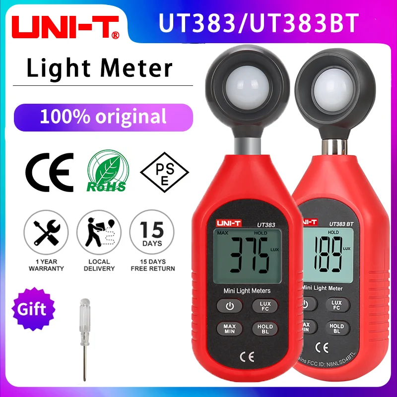 UNI-T UT383 UT383BT Mini miernik światła Cyfrowy profesjonalny luksomierz199900Lux 18500FC Iluminometr Fotometr Światło Lux Meter