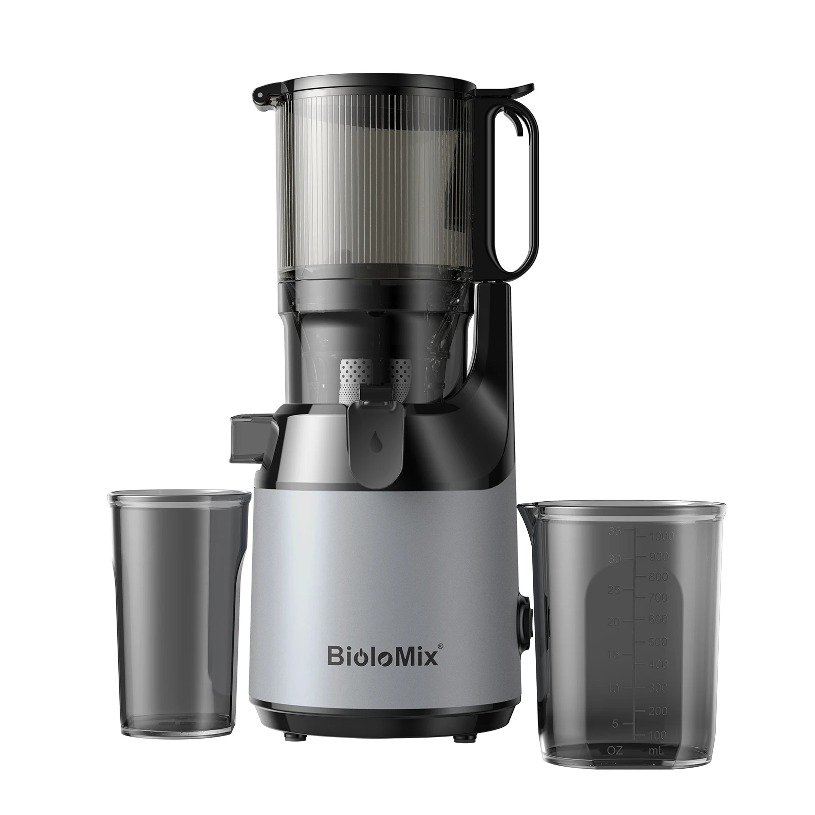 BioloMix koude pers-sapcentrifuge, met 130 mm invoergoot, geschikt voor hele groenten en fruit, hoge sapopbrengst, BPA-vrije langzaam kauwende sapcentrifuge