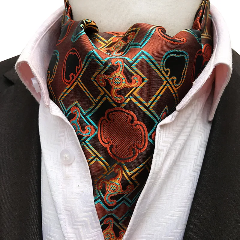 Mens Ascot Necktie Paisley Floral Ties For Man Polyester Jacquard Woven Cravat For Wedding Business Party Accessories