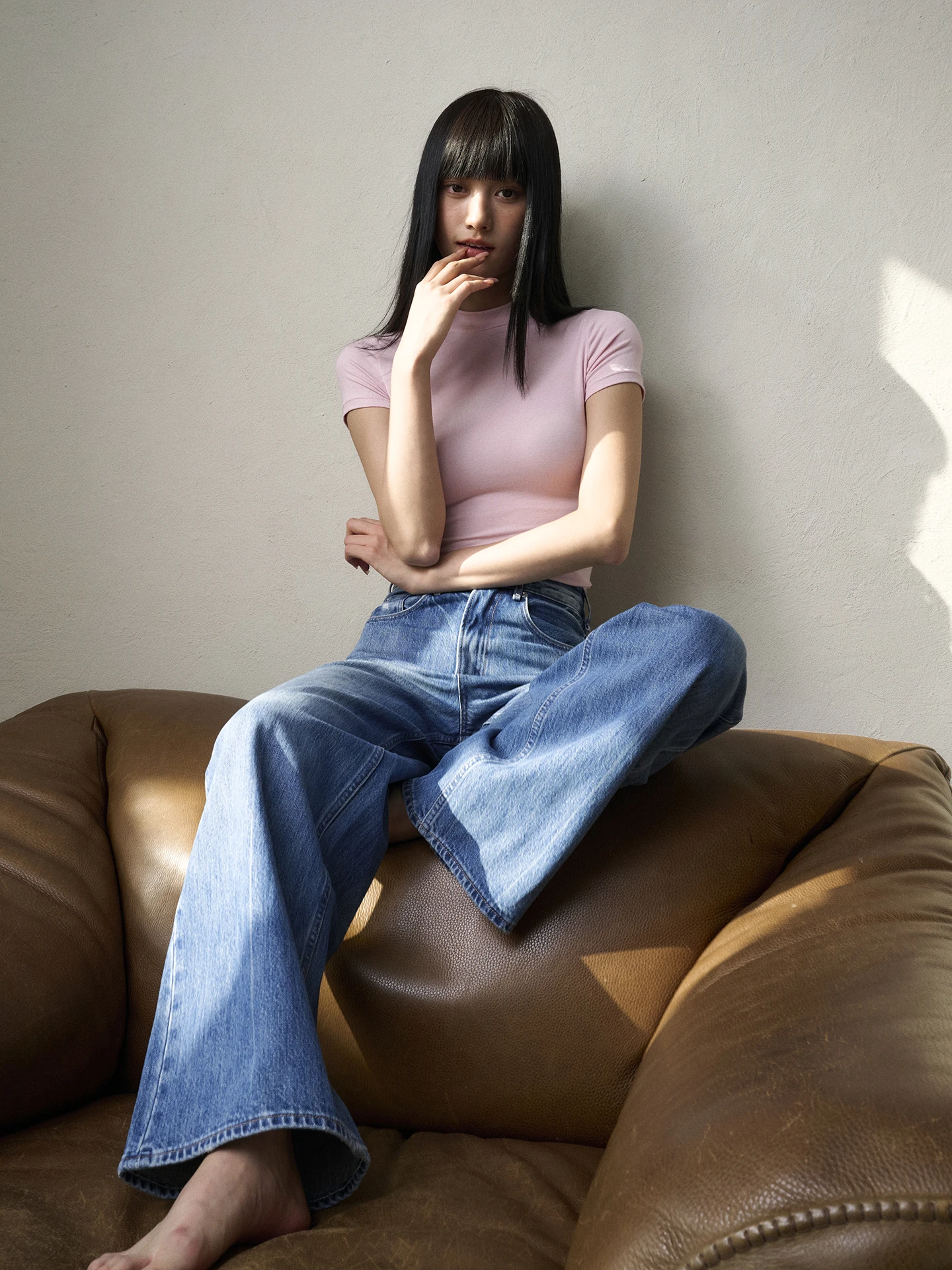 

Классические хлопковые джинсы с широкими штанинами и высокой талией, стройнящие, весна-осень, GUS, без стрейча, ретро, женские