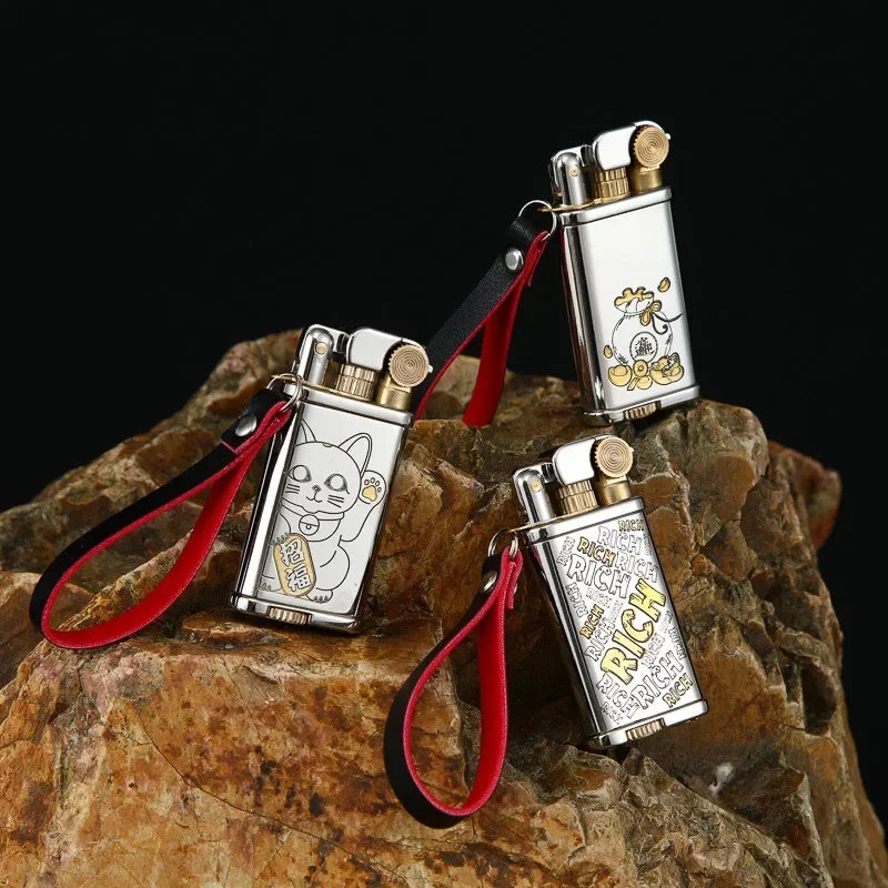 

CHIEF Mini White Copper Arm Lifting Open Flame Lighter Outdoor Leather Rope Portable Grinding Wheel Igniter Lighters