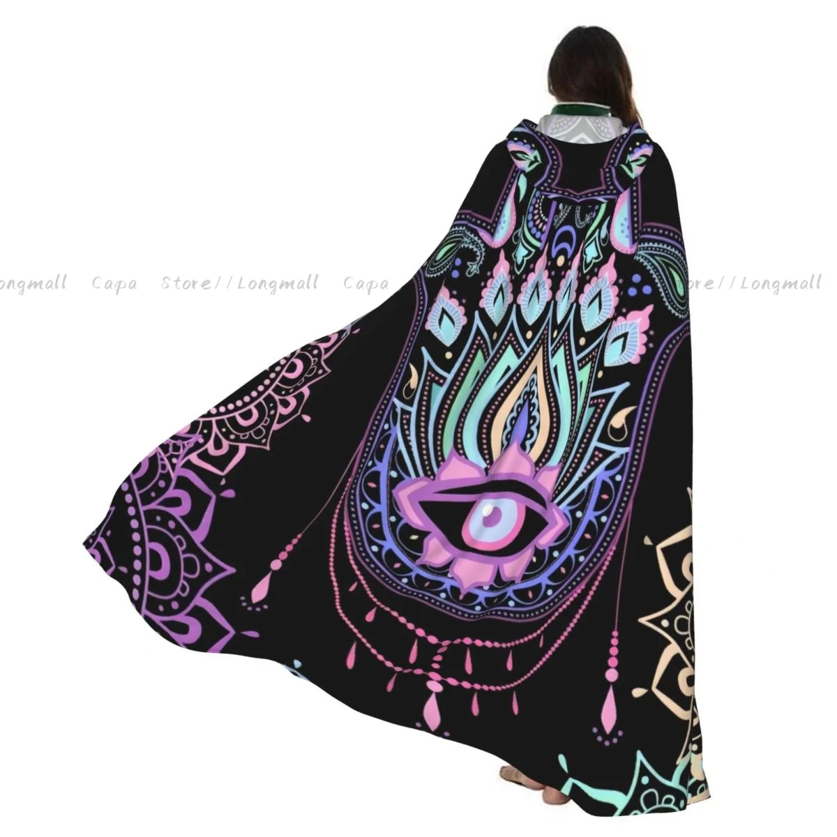 Cosplay disfraces medievales cultura judía hebreo Hamsa arte mal de ojo capa con capucha capas túnicas largas chaquetas abrigo carnaval