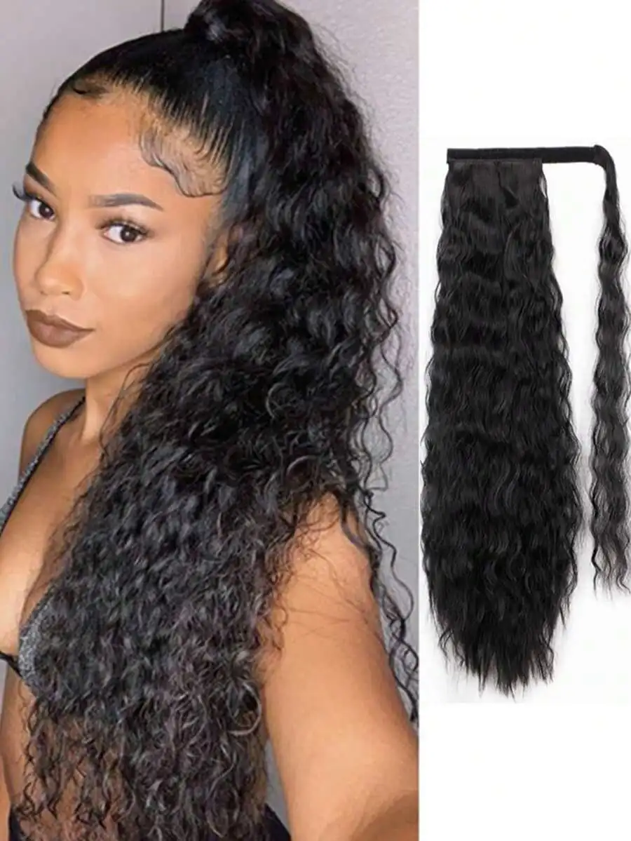 

18-30 Inch Black/Brown/Golden Curly Wavy Invisible Corn Silk Ponytail Hairpiece With Claw Clip, Fluffy Ponytail Hair