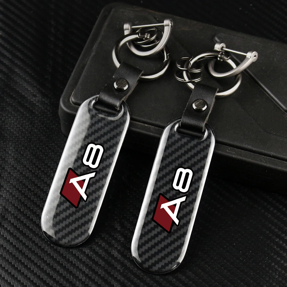 

Carbon Fiber Car Keychain Key Chain Men and women Pendant Zinc alloy Keyring Horseshoe Buckle For AUDI A8 Auto Accessories